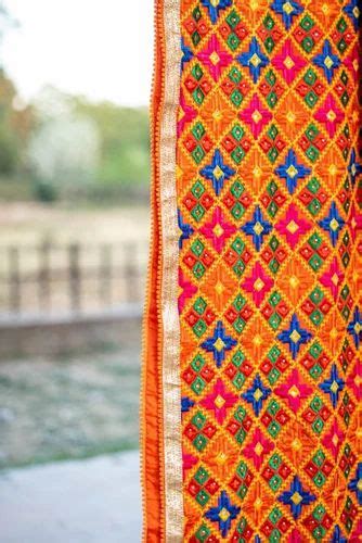 Phulkari Dupatta Handmade Orange Colour With Exquisite Heavy Embroidery