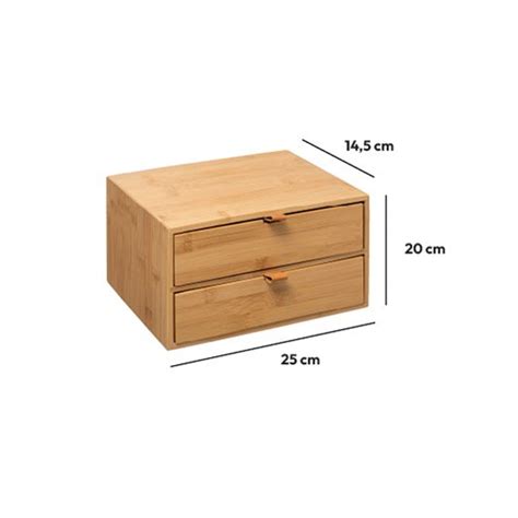 Boite Bambou 2 Tiroirs H14 Cm Sury Naturel Petit Meuble De