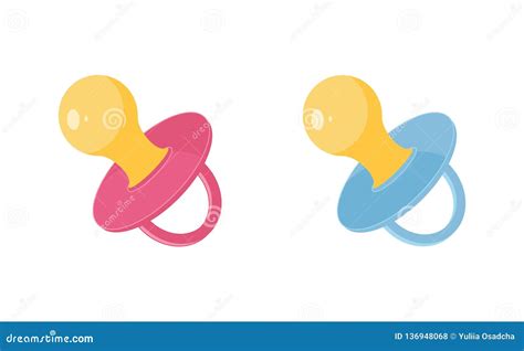 Baby Pacifier Vector Illustration Set Pink And Blue Newborn Dummy For