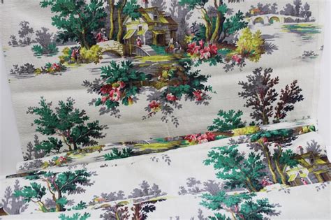 Mid Century Vintage Print Cotton Barkcloth Fabric French Country