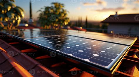 Solar Panel On House Roof Renewable Sustainable Resource Stock