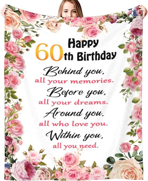 Eliber Happy 60th Birthday Ts For Women Blanket 60th Birthday Decorations Throw