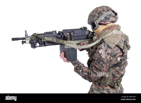 Us Marines With M249 Machine Gun Stock Photo Alamy