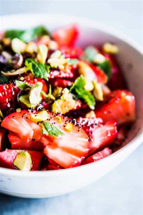 Strawberry Fruit Salad with Mint and Pistachios | Savory Nothings