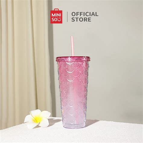 Jual Miniso Gelas Plastik Plastic Tumbler Desain Sisik Ikan Botol Minum