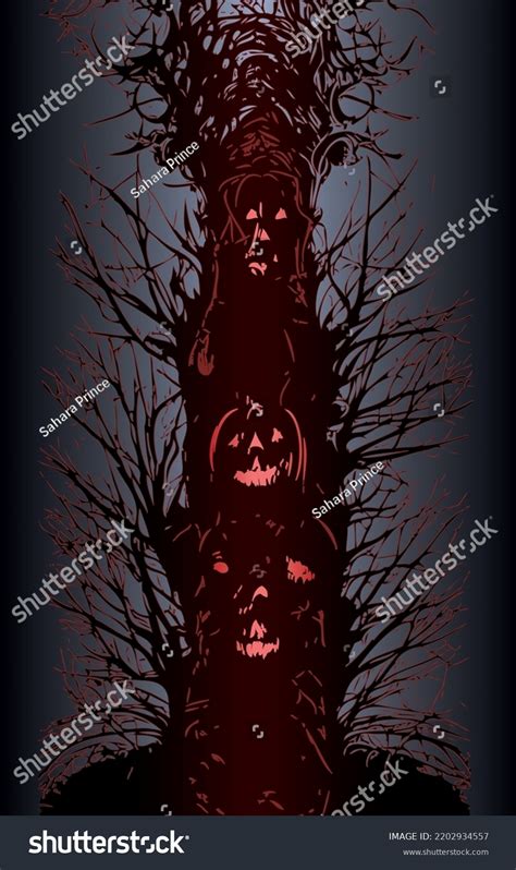 Illustration Creepy Halloween Style Tree Faces Stock Vector (Royalty ...