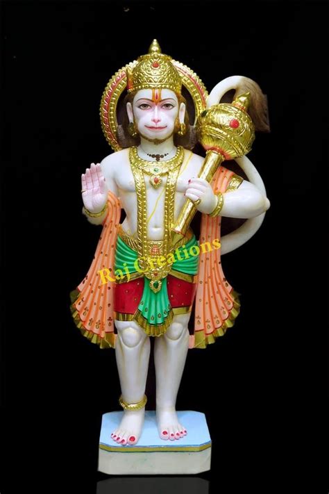 Golden Gold Plated Standing Hanuman Marble Statue For Worship Size