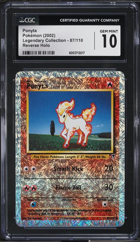 2002 Pokemon Legendary Collection Reverse Holo Ponyta 87 CGC 10 GEM