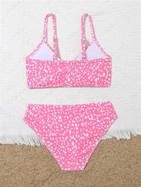 Shein Conjunto De Mai Bikini Estampado De Dalmata Para Meninas Pr