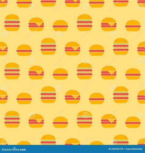 Burger Seamless Pattern Burger Of Different Types In Retro Color