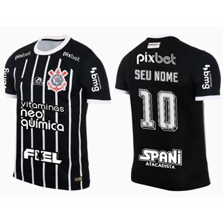 Camisa Corinthians 2022 2023 Preta Patrocínios Personalizada Nome E