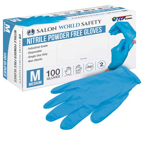 Salon World Safety Blue Nitrile Disposable Gloves Box Of 100 Size