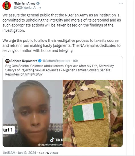 Sexual Advances Nigerian Army Reacts After Female Soldier Accused