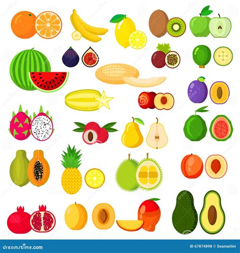 Entero Plano Y Mitades De Frutas Ilustraci N Del Vector Ilustraci N