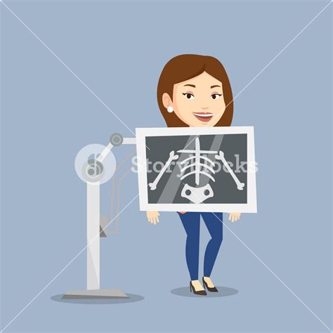 Chest x-ray procedure: Smiling woman with x-ray screen showing her ...