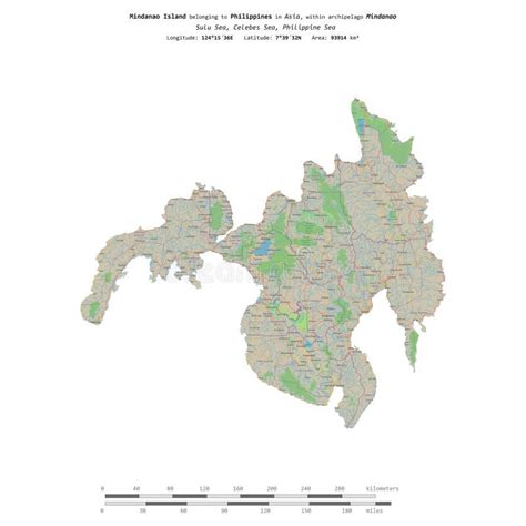 Mindanao Island Philippines Shape On White Topo Standard Stock