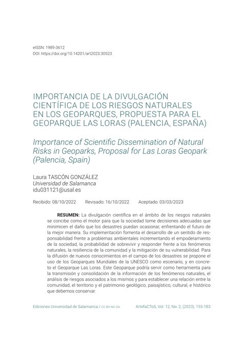 Pdf Importancia De La Divulgaci N Cient Fica De Los Riesgos Naturales