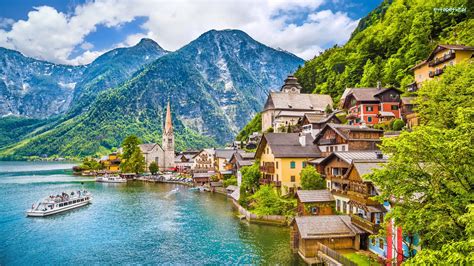 Jezioro Hallstättersee Hallstatt Austria Góry Alpy Salzburskie