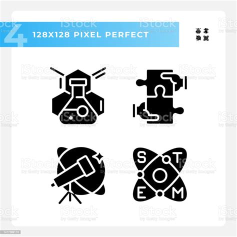 Stem Impact On Education Pixel Perfect Black Glyph Icons Set On White