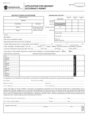 Fillable Online FOR DEPT USE OCCUPANCY PERMIT PennDOT Home Fax Email