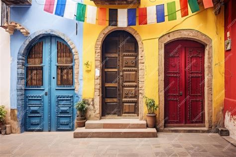 Premium Photo Traditional Doorways Of Different Countries On A Poster