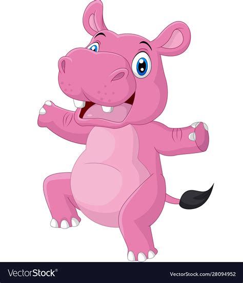 Cartoon Happy Hippo Dancing On White Background Vector Image