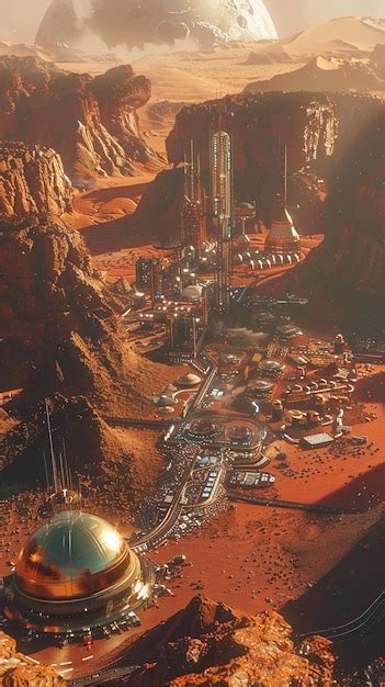 Futuristic City On Mars With Domed Habitats And Terraformed Landscapes