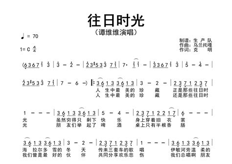 往日时光简谱谭维维歌曲旋律简谱生产队上传 吉他屋乐谱网