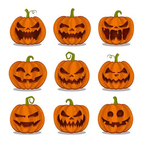 Colección de calabazas halloween sobre fondo blanco Vector Premium