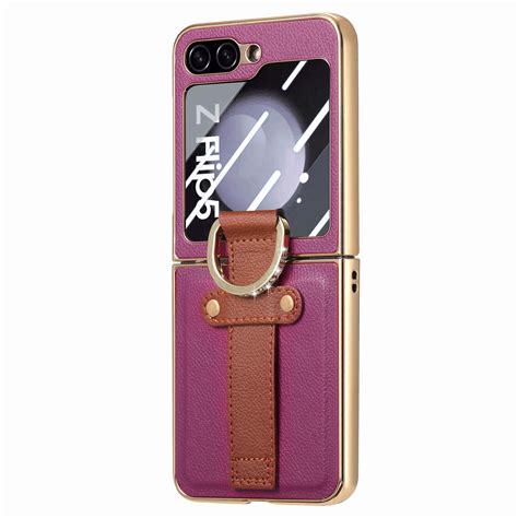 Dteck For Samsung Galaxy Z Flip 5 Case With Pu Leather Wrist Strap