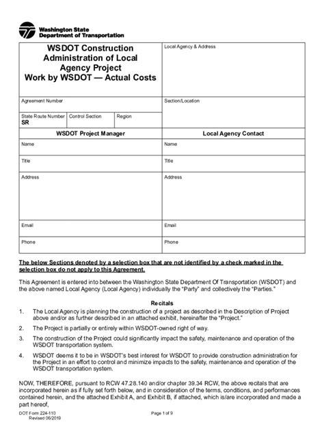 Fillable Online Wsdot Wa DOT Form 224 110 WSDOT Construction