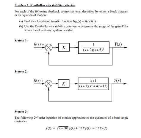 Solved Problem 1 Routh Hurwitz Stabilitv Criterion For Each