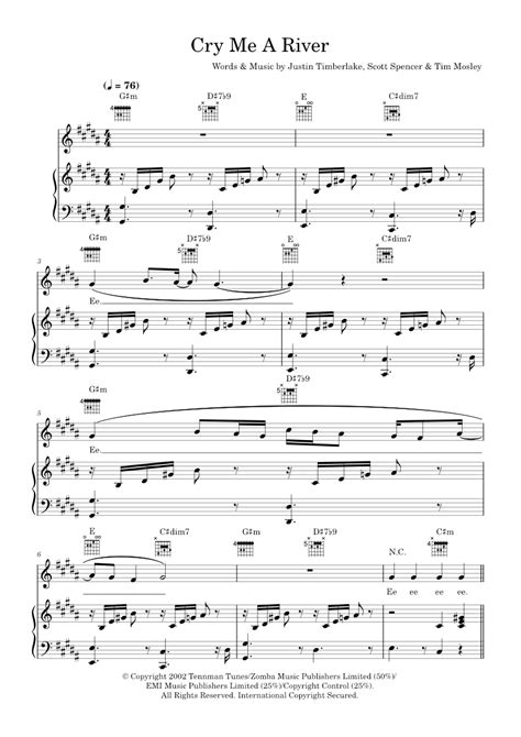 Play Official Version Of Cry Me A River Sheet Music By Justin Timberlake For Piano Vocals