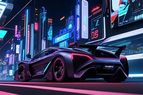 Premium Photo | Super sport car at cyberpunk city with neon lights