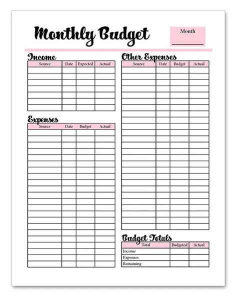 Free Monthly Budget Pdf With Calculated Fields Budget Planner