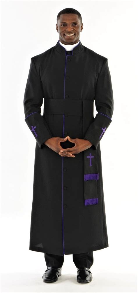 005 Mens Preacher Clergy Robe And Cincture Set In Black And Purple