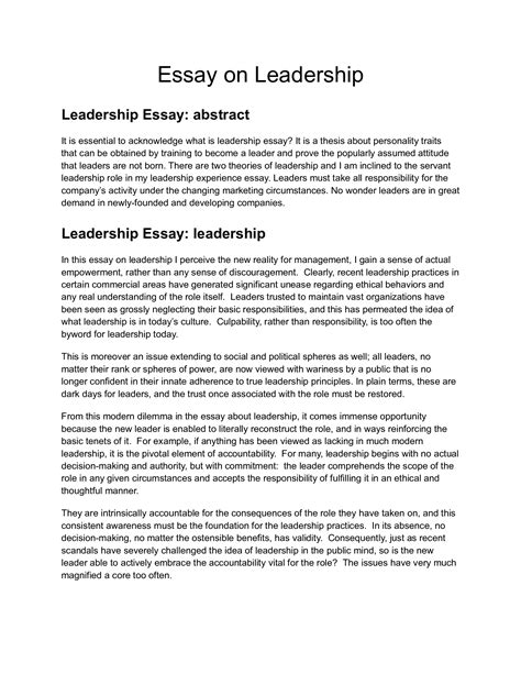 Essay On Leadership For Students