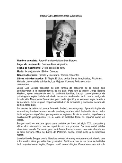 BiografÍa Del Escritor Jorge Luis Borges Idiomas Ficción Y Literatura