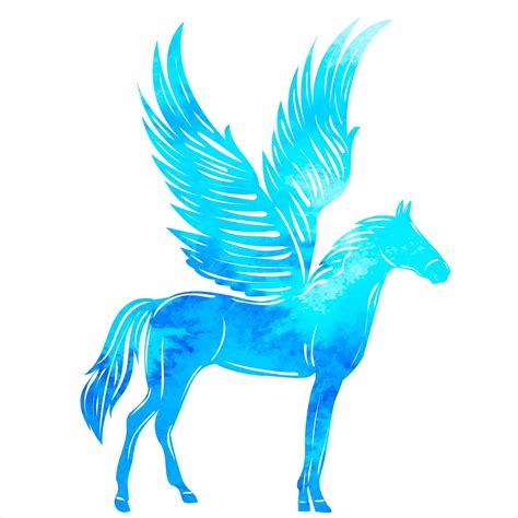 Silueta Pegasus Acuarela Azul Sobre Fondo Blanco Aislado Vector