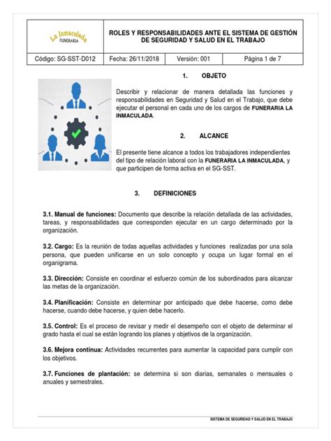 Sg Sst D012 Roles Y Responsabilidades Pdf