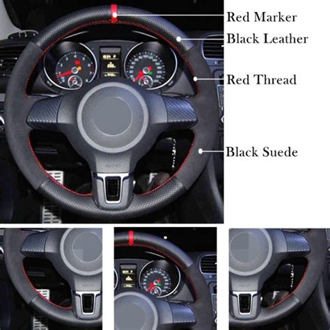 Diy Black Genuine Leather Suede Car Steering Wheel Cover For Volkswagen