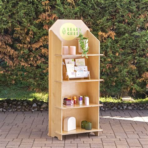 Wooden Medium Floor Standing 4 Shelf Display With Full Back And Sides