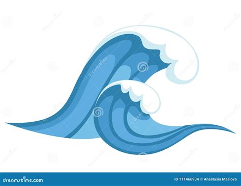 Onda Do Tsunami Onda Azul Grande Do Mar No Estilo Dos Desenhos Animados