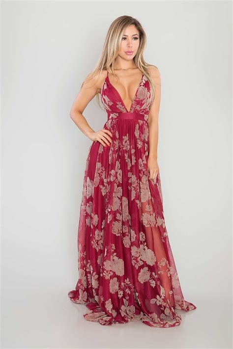 A Sleeveless Mesh Maxi Dress In A Velvet Floral Print With A V Shaped