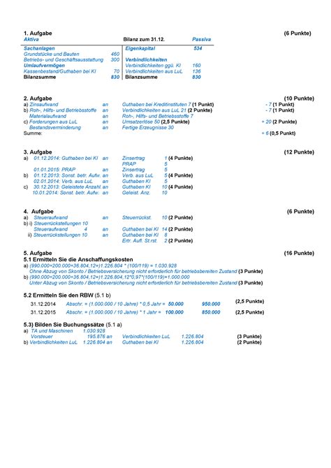 Buchfuhrung Wiederholung L Sungsvorschlag Aufgabe Punkte