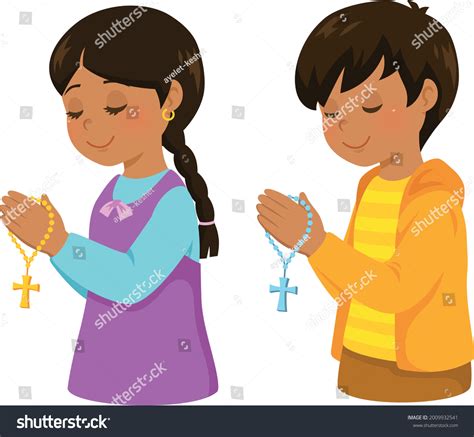 Christian Kids Praying Rosary Cross Stock Vector Royalty Free