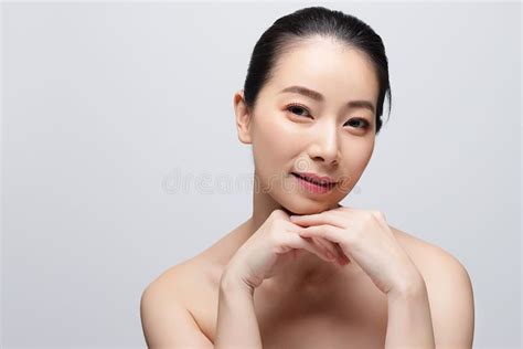 Portrait Of Beautiful Young Asian Woman Clean Fresh Bare Skin Concept