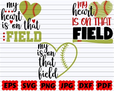 My Heart Is On That Field Svg Softball Heart Svg Softball Etsy