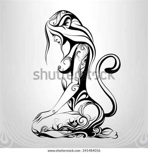 Vector Silhouette Woman Cat Stock Vector Royalty Free 241484056