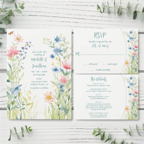 Pretty Watercolor Wildflowers Garden Wedding Invitation Zazzle